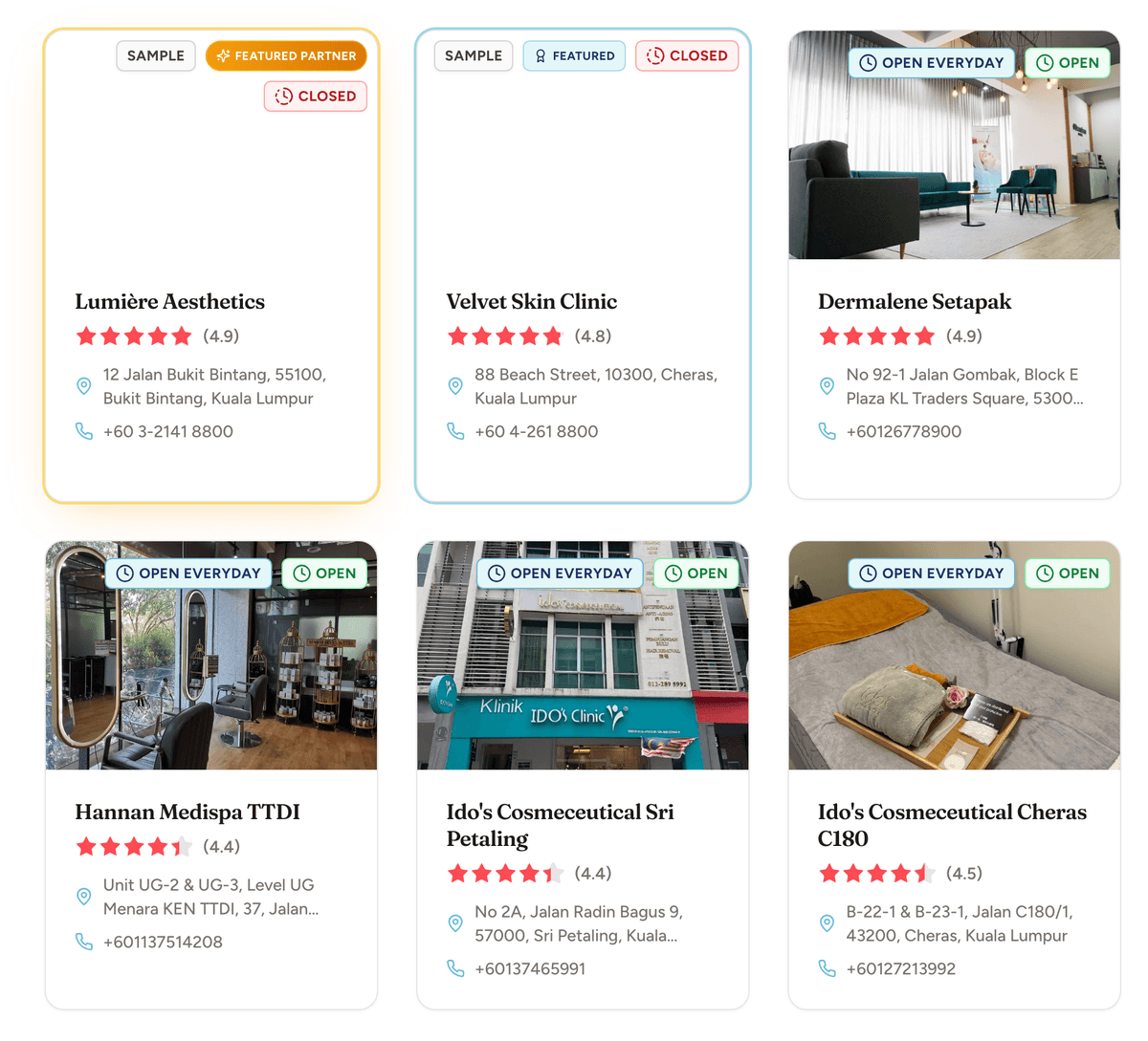 Sample featured clinic card in listing page results