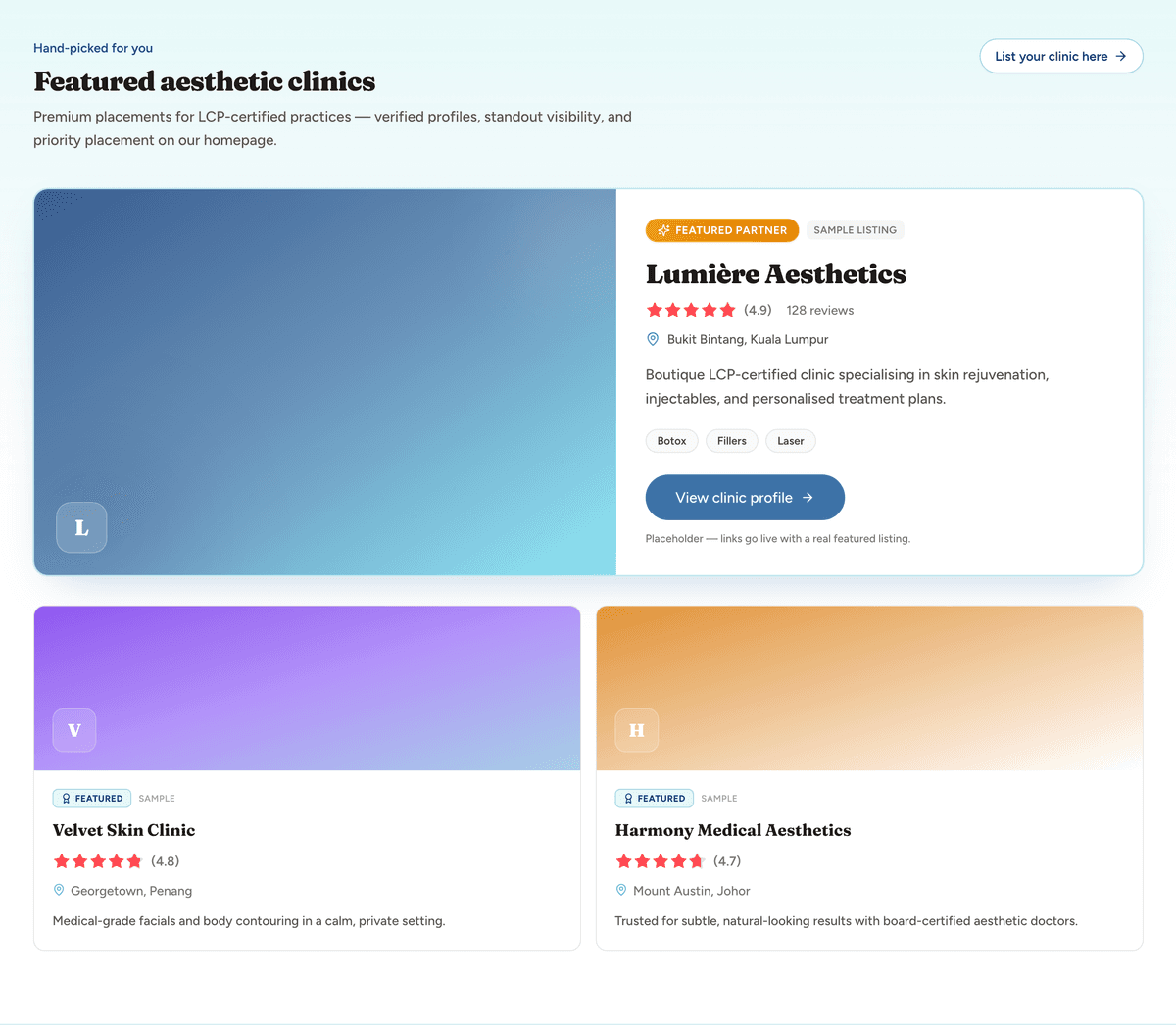 Sample homepage featured listing placement